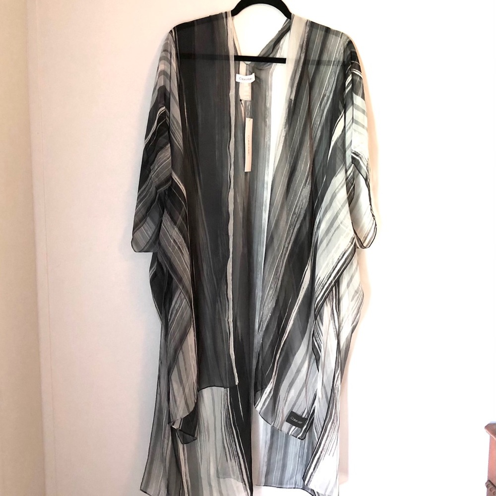 NWT Calvin Klein Gray/Black Sheer Beach Cover
